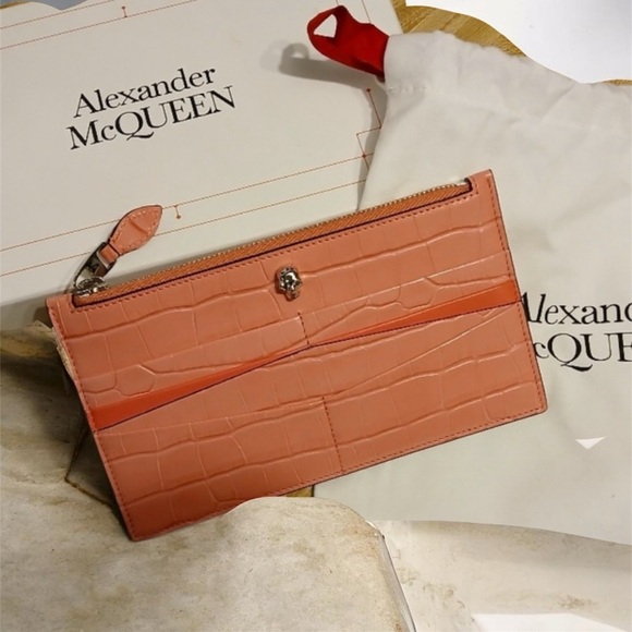 Alexander McQueen Handbags - Alexander McQueen Coral Croc-Embossed Wallet